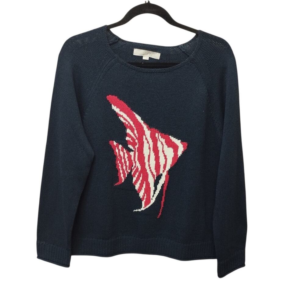 Loft Preppy Nautical Fish Sweater Small Fisherman New England Coastal Beachy